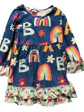 Toddler Girl Adorable Sweetness Long Sleeve Dress Ruffle Floral Size 4 School